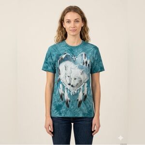 The Mountain Wolf Heart Tie Dye T-Shirt Blue Teal Graphic Tee Unisex Medium NWT